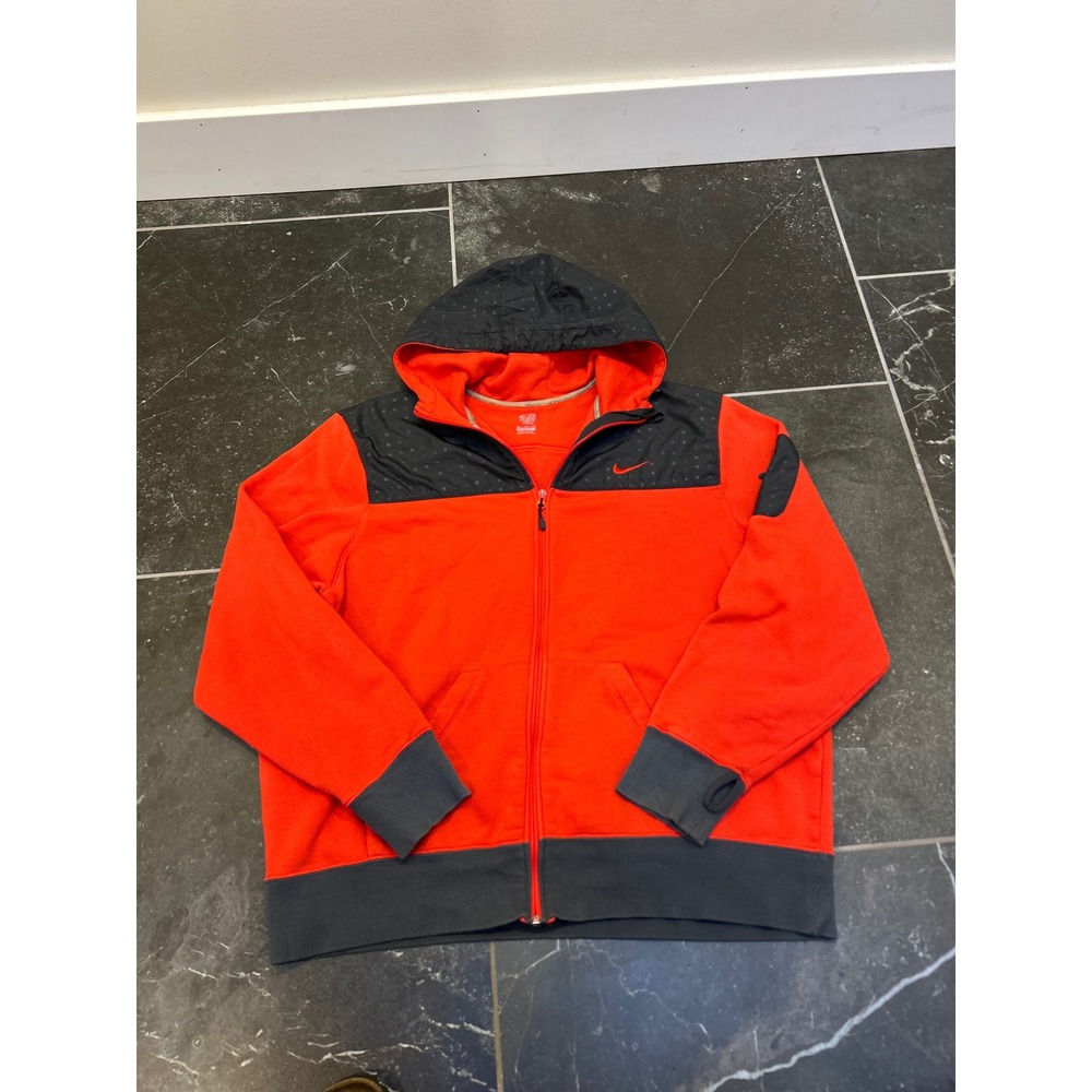 Nike The Athletic Dept Mens XXL Full Zip Hoodie Orange Grey Fleece Sweatshirt